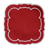 Linho Scalloped Square Coaster Red Red / White - Boxed Set of 6