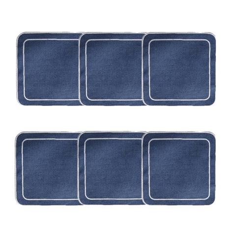 Linho Simple Square Coaster Blue / White - Boxed Set of 6