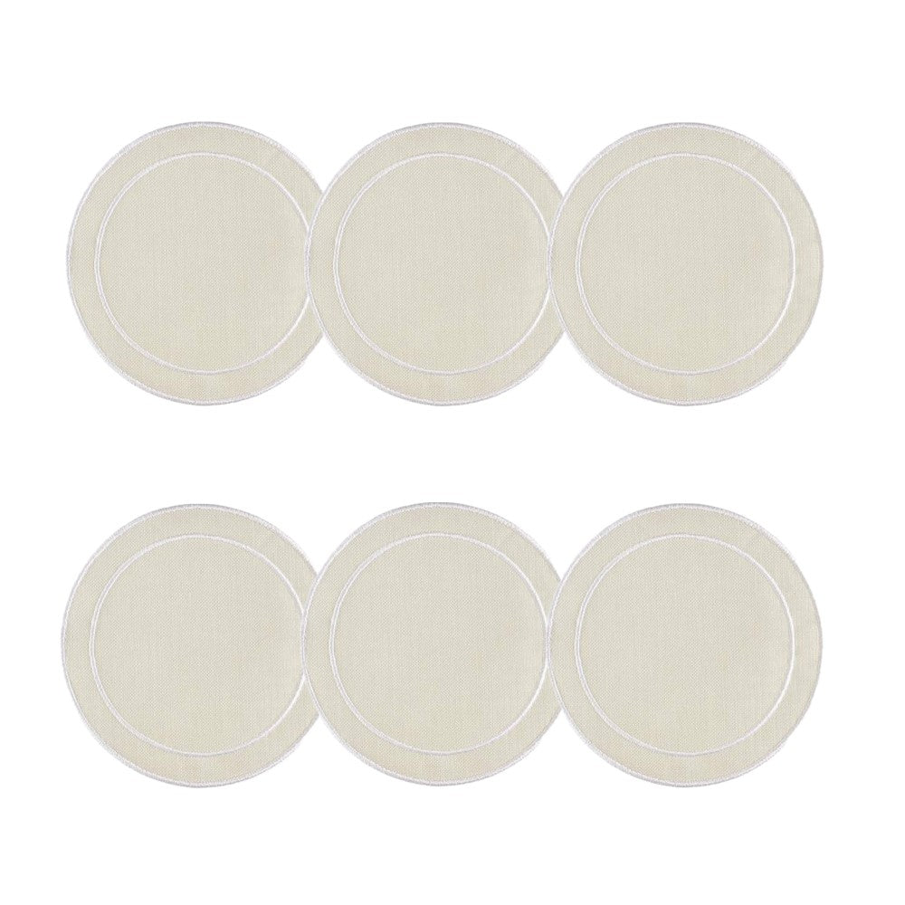 Linho Simple Round Coaster Ivory / White - Boxed Set of 6 – Skyros Designs