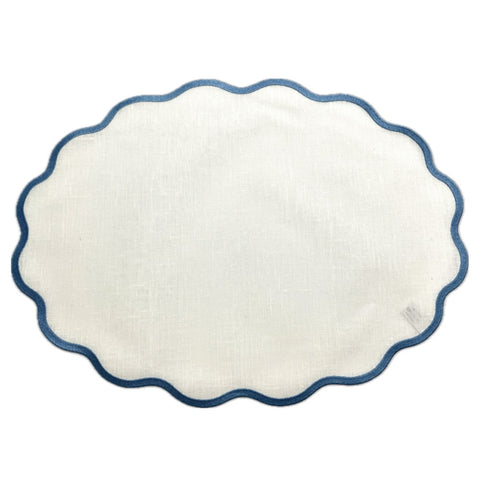 Linho Amelia Placemat White with Blue - Set of 2
