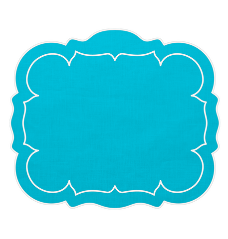Linho Scalloped Rectangular Linen Mat Turquoise – Set of 2