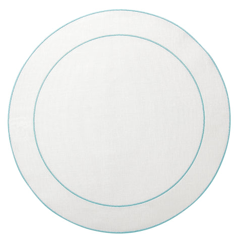 Linho Simple Round Placemat White / Ice Blue - Set of 2