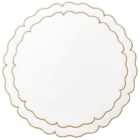 Linho Scalloped Round Placemat Ivory / Gold - Set of 2
