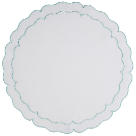 Linho Scalloped Round Placemat White / Ice Blue - Set of 2