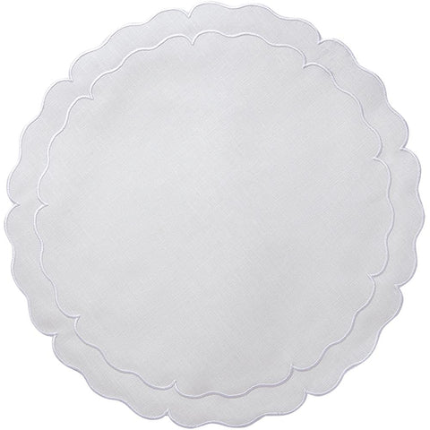 Linho Scalloped Round Placemat White / White - Set of 2
