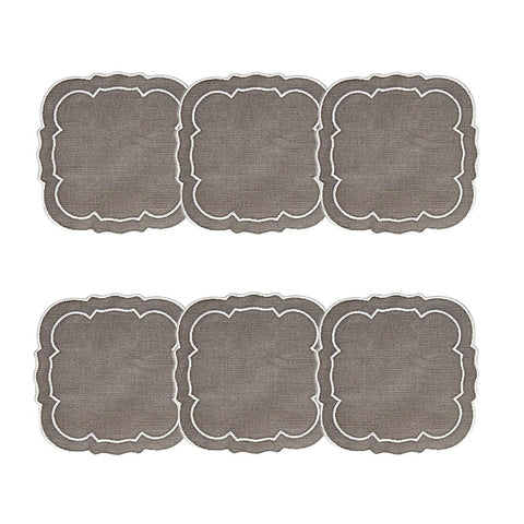 Linho Scalloped Square Coaster Charcoal / White - Boxed Set of 6