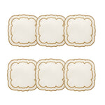 Linho Scalloped Square Coaster Ivory / Gold - Boxed Set of 6