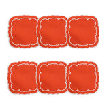 Linho Scalloped Square Coaster Orange / White - Boxed Set of 6