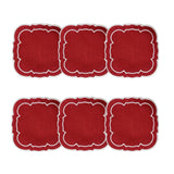 Linho Scalloped Square Coaster Red Red / White - Boxed Set of 6