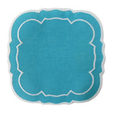 Linho Scalloped Square Coaster Turquoise / White - Boxed Set of 6