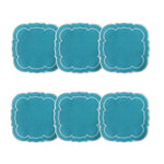 Linho Scalloped Square Coaster Turquoise / White - Boxed Set of 6