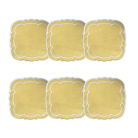 Linho Scalloped Square Coaster Yellow / White - Boxed Set of 6