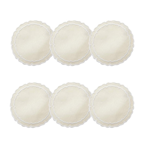 Linho - Scalloped Round Coaster Ivory / White - Set of 6