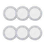 Linho Scalloped Round Coaster White / Blue - Boxed Set of 6