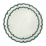Linho Scalloped Round Coaster White / Green - Boxed Set of 6