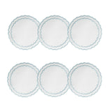Linho Scalloped Round Coaster White / Ice Blue - Boxed Set of 6
