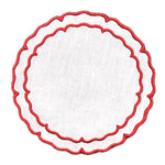 Linho Scalloped Round Coaster White / Red - Boxed Set of 6