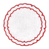 Linho Scalloped Round Coaster White / Red - Boxed Set of 6