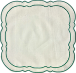 Scalloped Square Placemat White w/ Green - Set of 2
