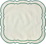 Scalloped Square Placemat White w/ Green - Set of 2