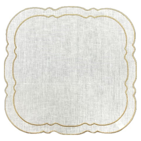 Scalloped Square Placemat White w/ Gold - Set of 2