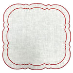 Scalloped Square Placemat White w/ Red - Set of 2
