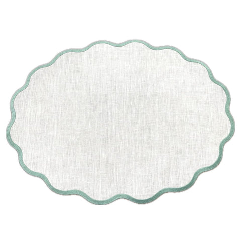 Linho Amelia Placemat White with Green - Set of 2