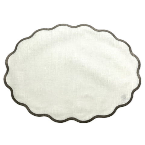 Linho Amelia Placemat White with Taupe - Set of 2