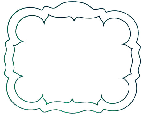 Linho Scalloped Rectangular Linen Mat White with Green - Set of 2