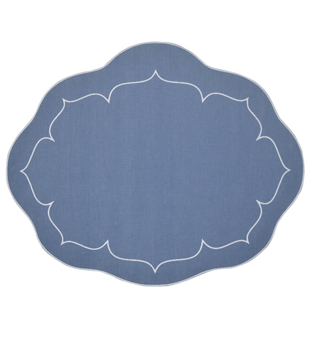 Linho Oval Linen Mat Blue - Set of 2