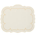 Linho Scalloped Rectangular Linen Mat Ivory w/ Gold - Set of 2