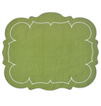 Linho Scalloped Rectangular Linen Mat Green - Set of 2