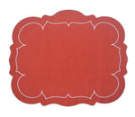 Linho Scalloped Rectangular Linen Mat Brick Red - Set of 2
