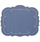 Linho Scalloped Rectangular Linen Mat Blue - Set of 2