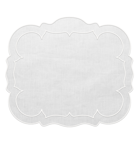 Linho Scalloped Rectangular Linen Mat White – Set Of 2