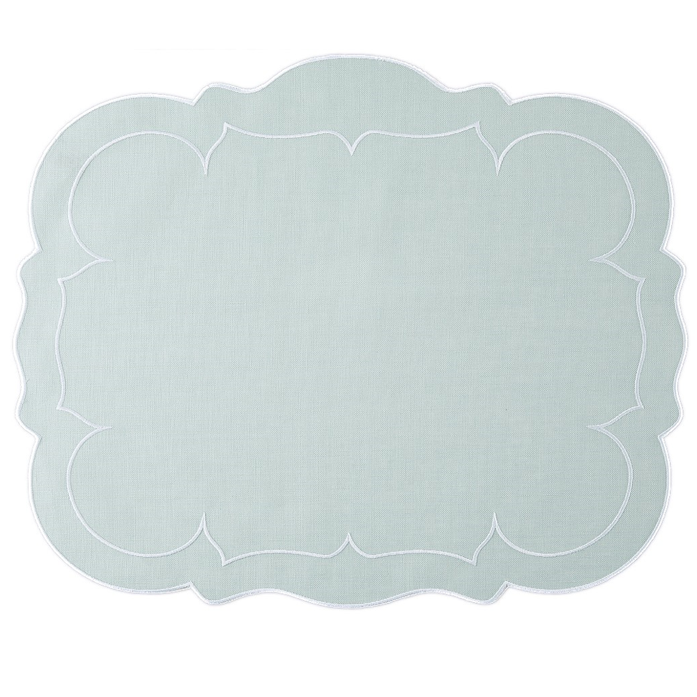 Linho Scalloped Rectangular Linen Mat Ice Blue - Set of 2