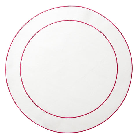 Linho Simple Round Placemat White / Fucshia - Set of 2