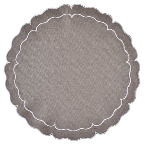 Linho Scalloped Round Placemat Charcoal / White - Set of 2