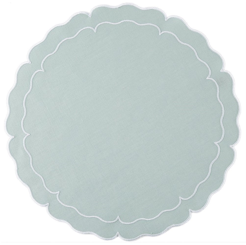 Linho Scalloped Round Placemat Ice Blue / White - Set of 2