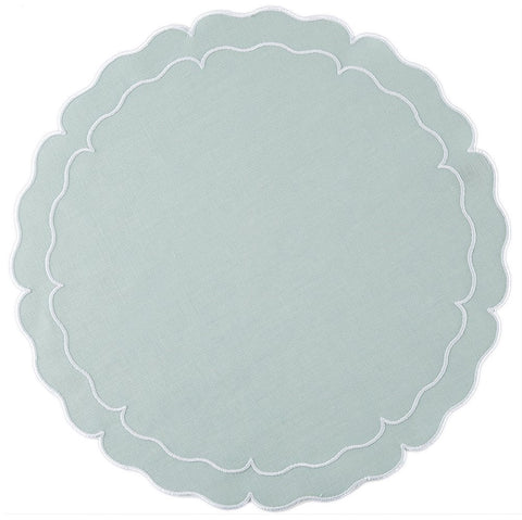 Linho Scalloped Round Placemat Ice Blue / White - Set of 2