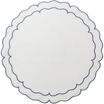 Linho Scalloped Round Placemat White / Blue - Set of 2