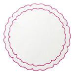 Linho Scalloped Round Placemat White / Fuschia - Set of 2