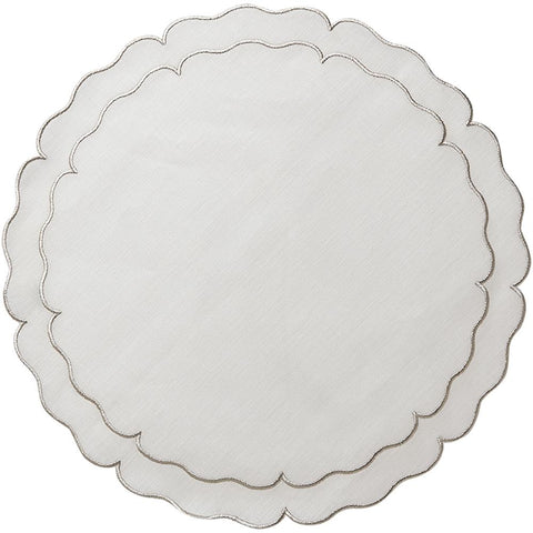 Linho Scalloped Round Placemat White / Platinum - Set of 2